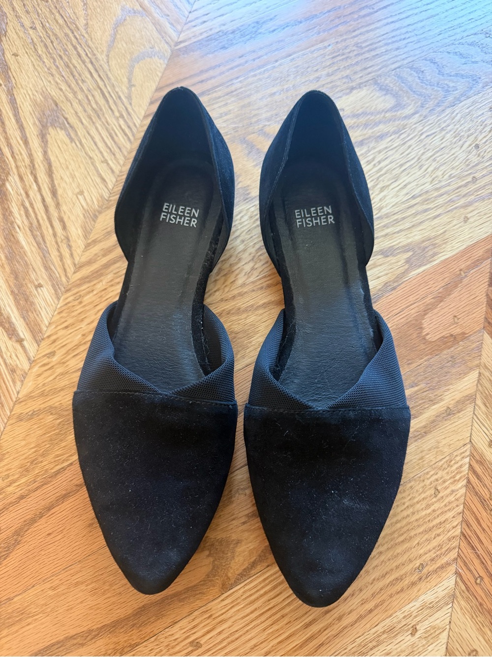 Eileen Fisher Black Suede D’Orsay Flats Size 8.5